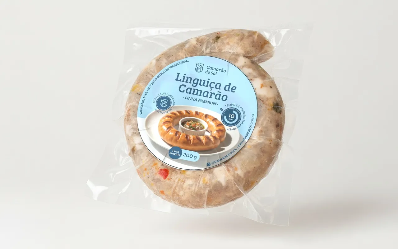 Embalagem da linguiça de camarão Camarão do Sol, Linha Premium, 200 g